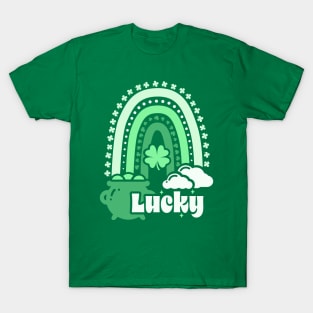 Lucky Clover Boho Rainbow Leading To A St Patrick's Leprechaun Pot Of Gold T-Shirt